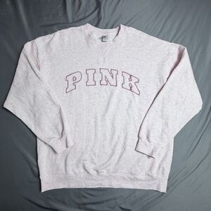 Victoria's Secret Womens Oversized L PINK Crew Sweatshirt Shimmery Campus Fleece